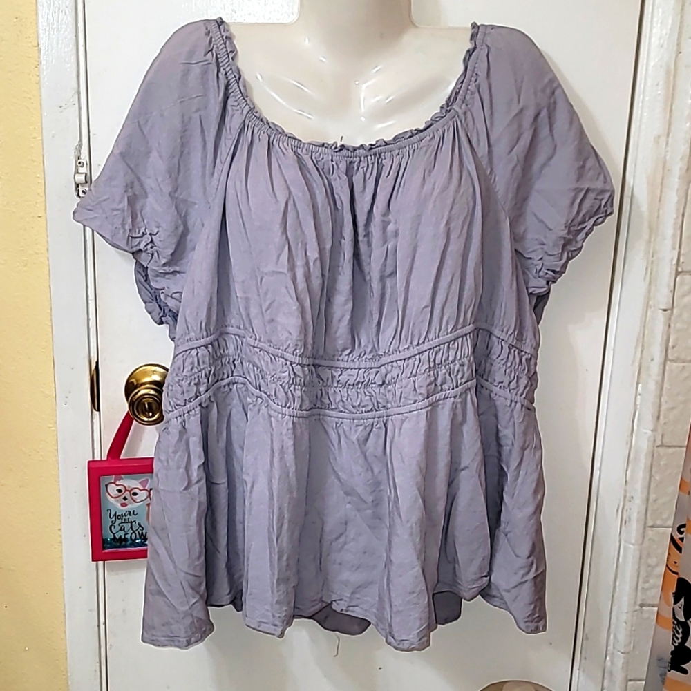 Torrid top blouse 5X cinched waist off the shoulder solid color ruched Linen